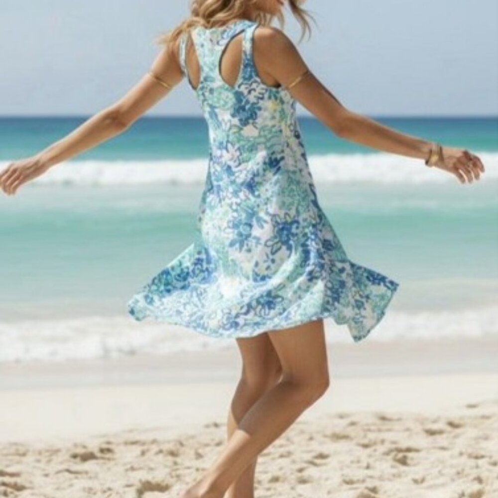 Lilly Pulitzer Aqua Blue & White Monterey In A Pinch Tank Mini Dress Size Small